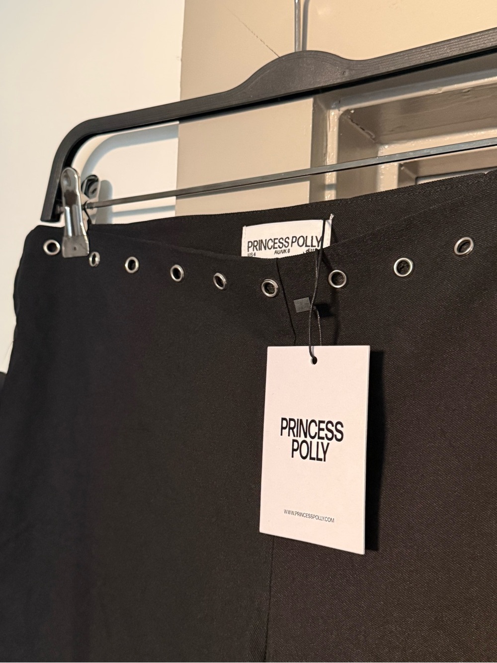 Princess Polly Black Wide-Leg Pants with Silver Waist Detail - Picture 2 of 4